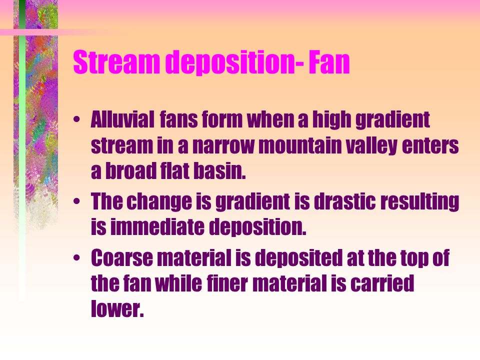 Stream deposition- Fan