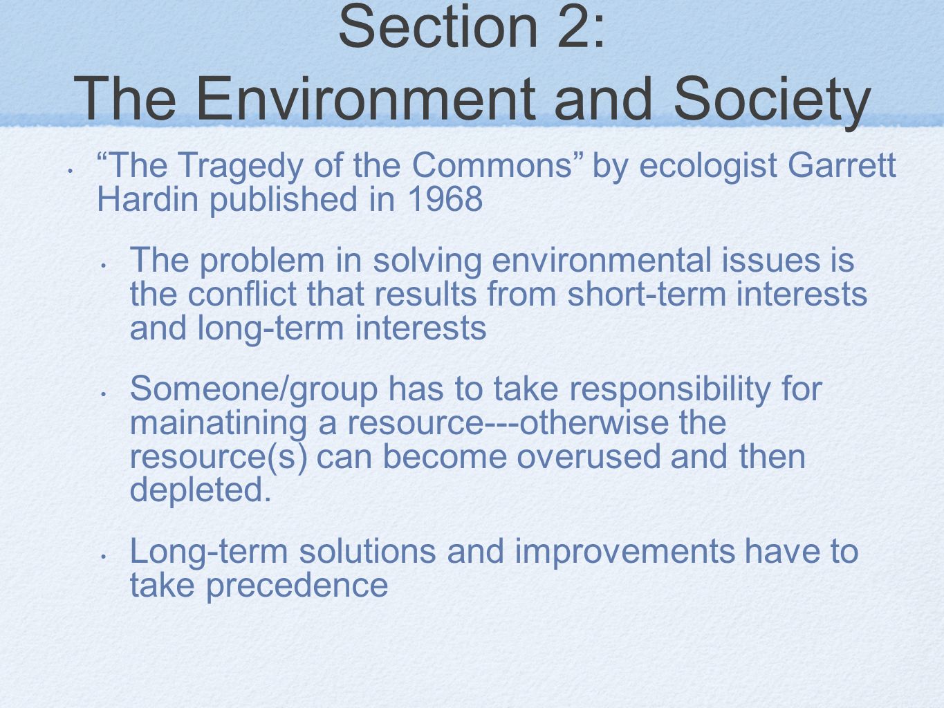 Section 2: The Environment and Society