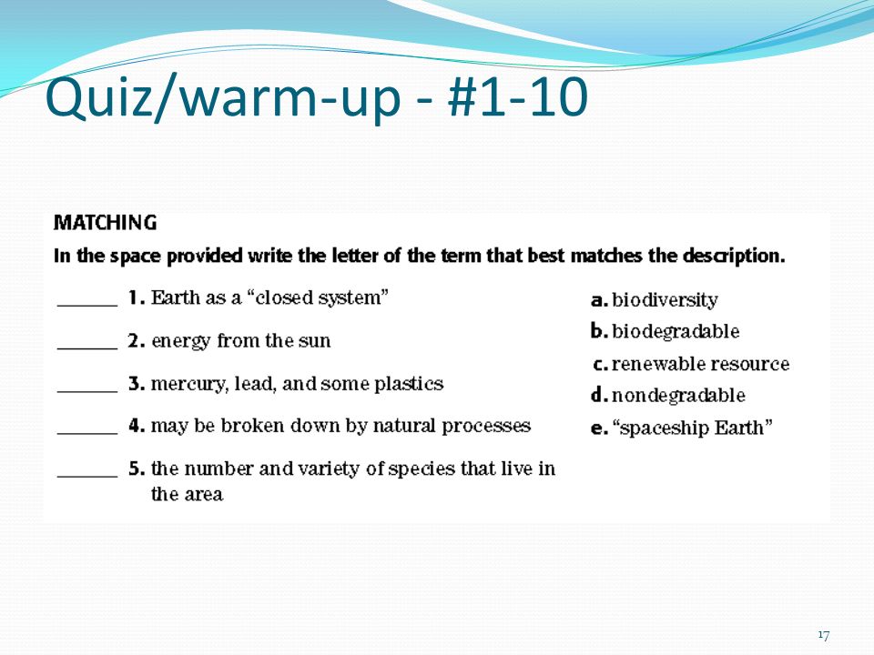 Quiz/warm-up - #1-10