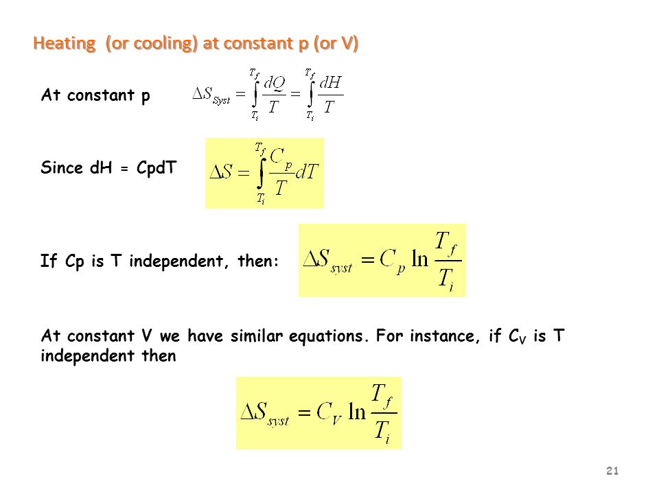 Heating (or cooling) at constant p (or V)