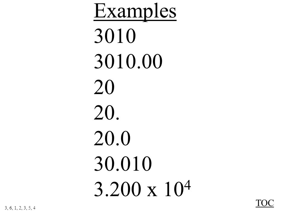 Examples x 104 TOC 3, 6, 1, 2, 3, 5, 4
