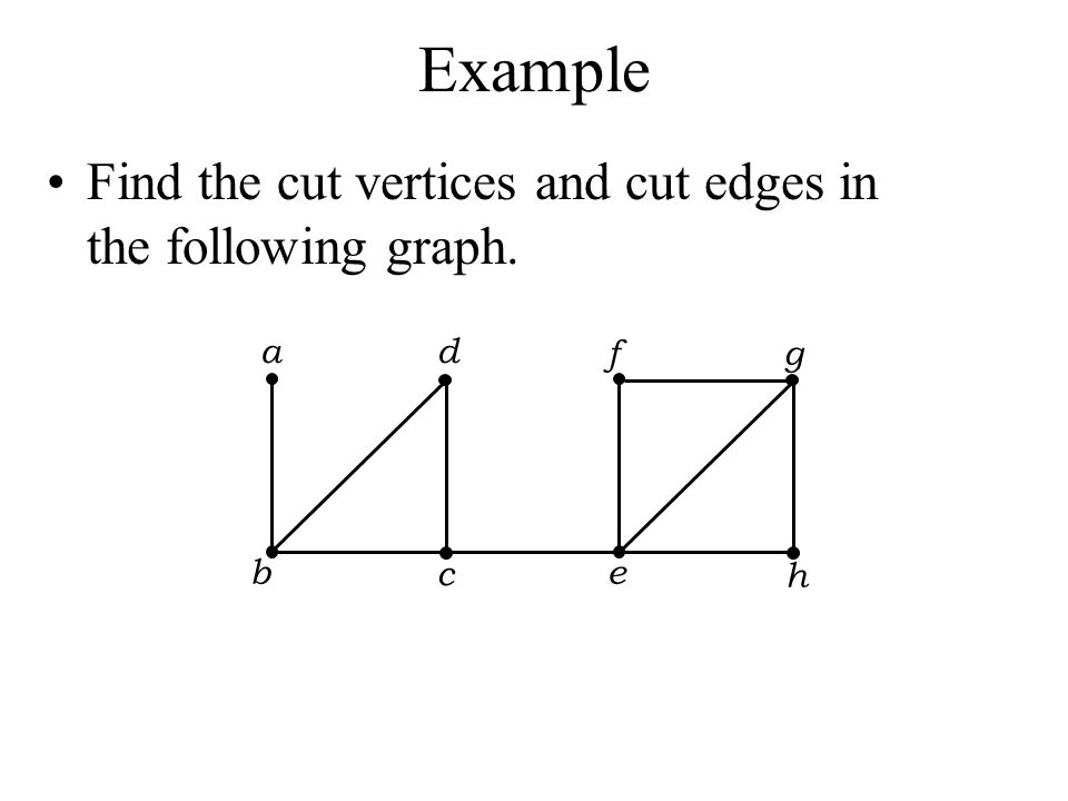 Example Find the cut vertices and cut edges in the following graph. a