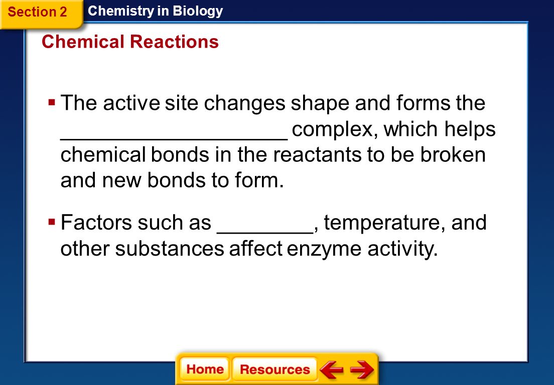 Section 2 Chemistry in Biology. Chemical Reactions.
