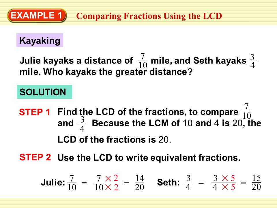EXAMPLE 1 Comparing Fractions Using the LCD
