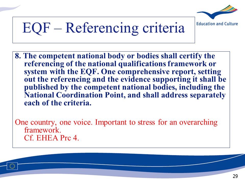 EQF – Referencing criteria