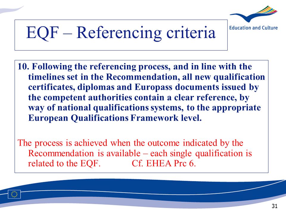EQF – Referencing criteria
