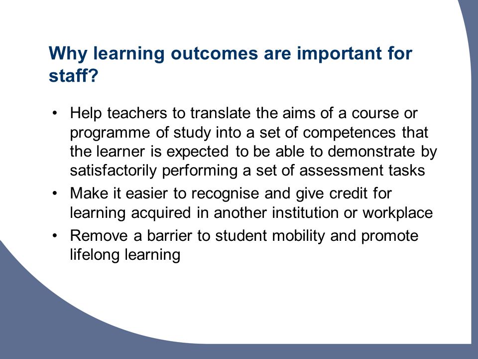 Why learning outcomes are important for staff