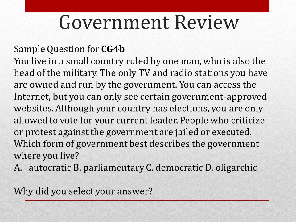 Government Review Sample Question for CG4b