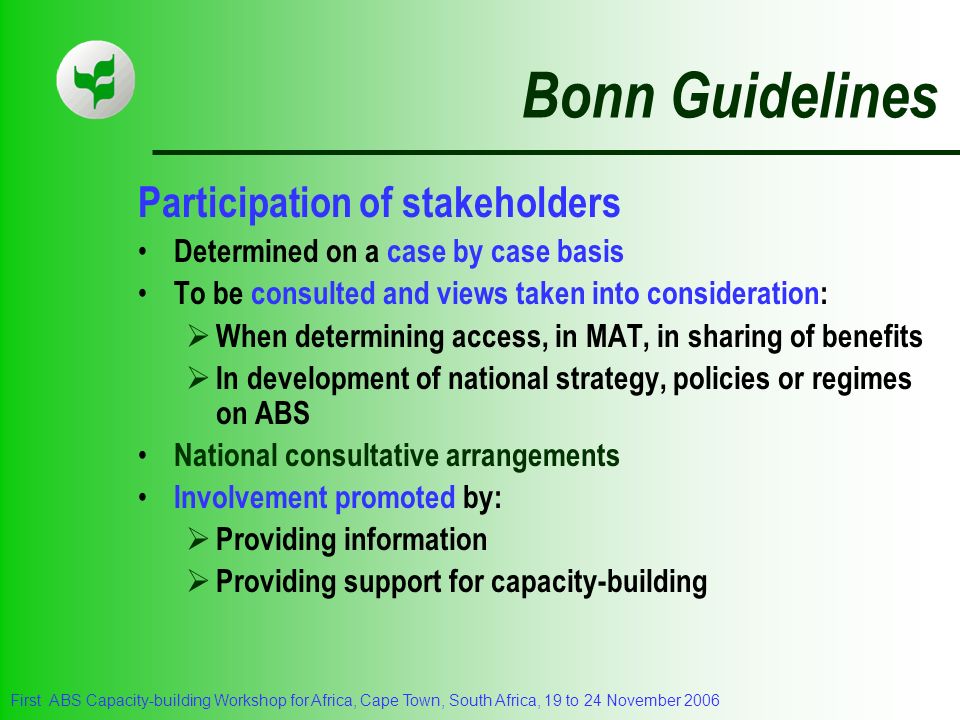 Bonn Guidelines Participation of stakeholders