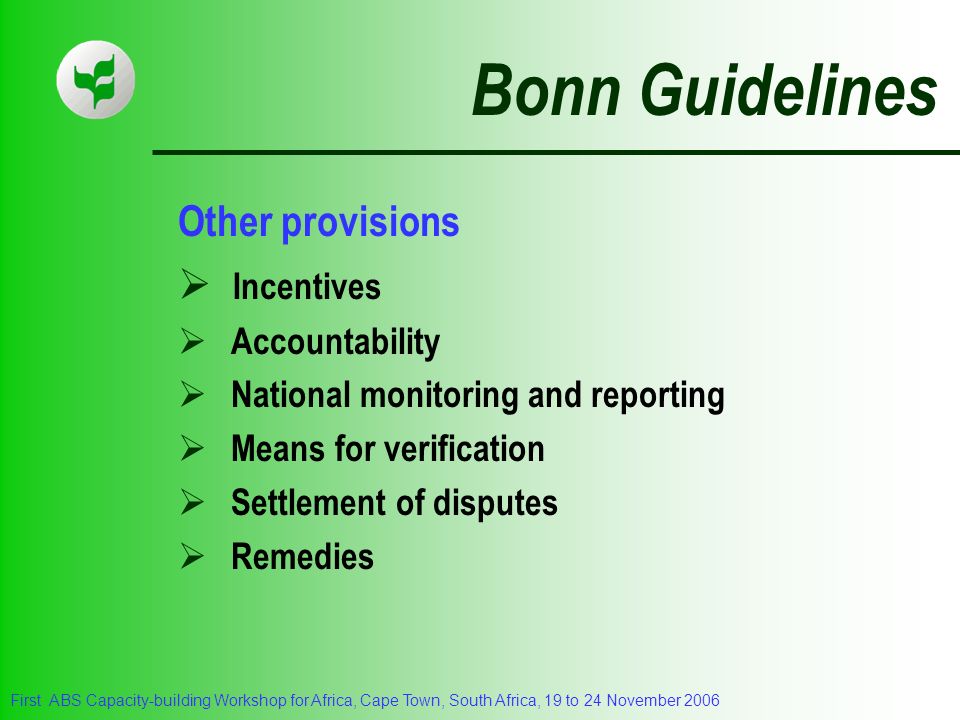 Bonn Guidelines Other provisions Incentives Accountability