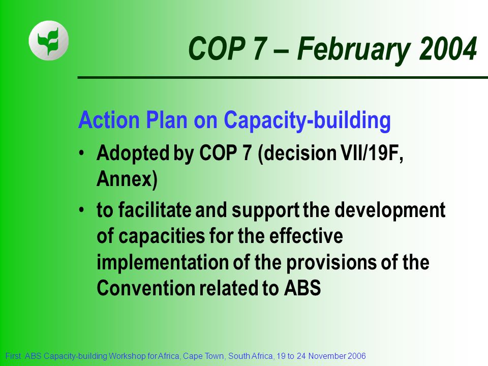 COP 7 – February 2004 Action Plan on Capacity-building