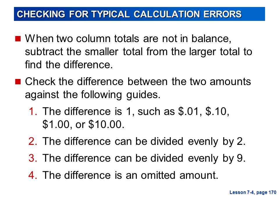 CHECKING FOR TYPICAL CALCULATION ERRORS