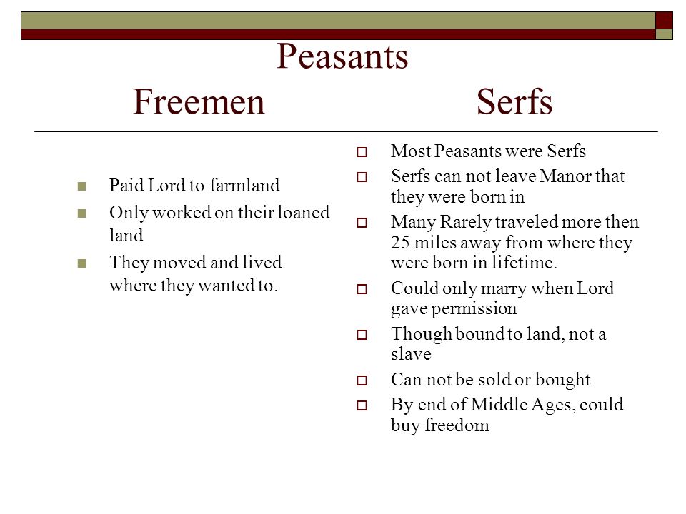 Peasants Freemen Serfs