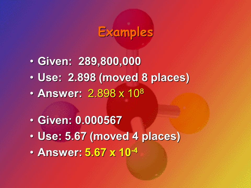 Examples Given: 289,800,000 Use: (moved 8 places)