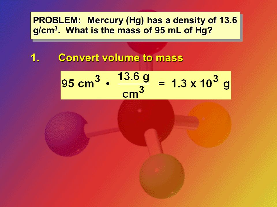 PROBLEM: Mercury (Hg) has a density of g/cm3