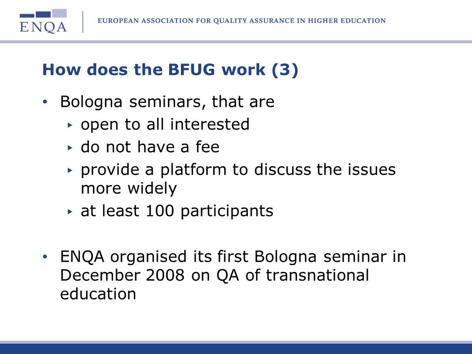 How does the BFUG work (3)
