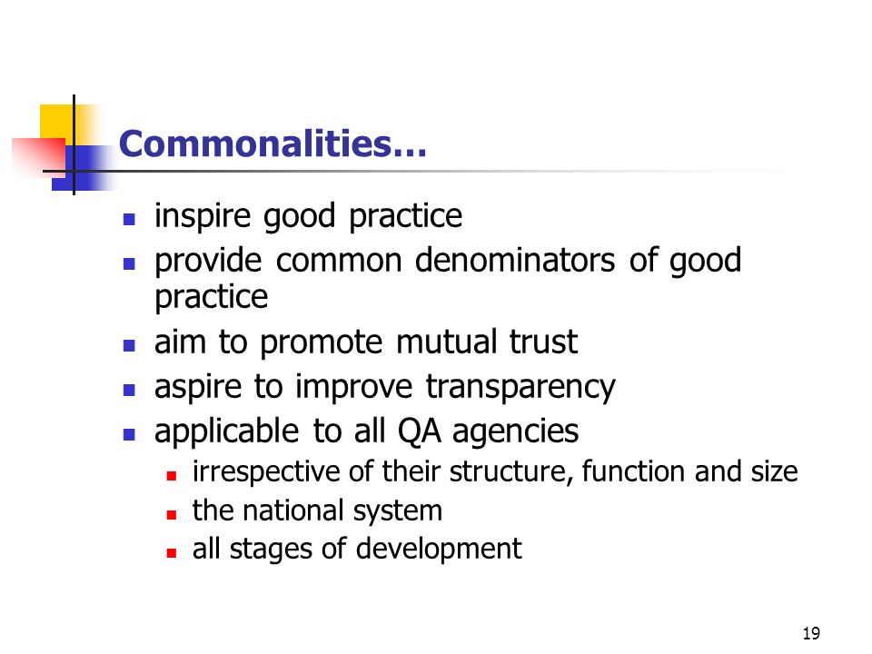 Commonalities… inspire good practice