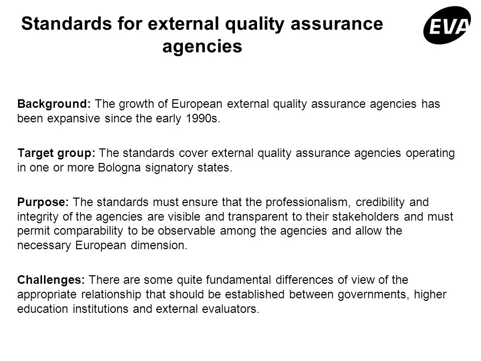Standards for external quality assurance agencies