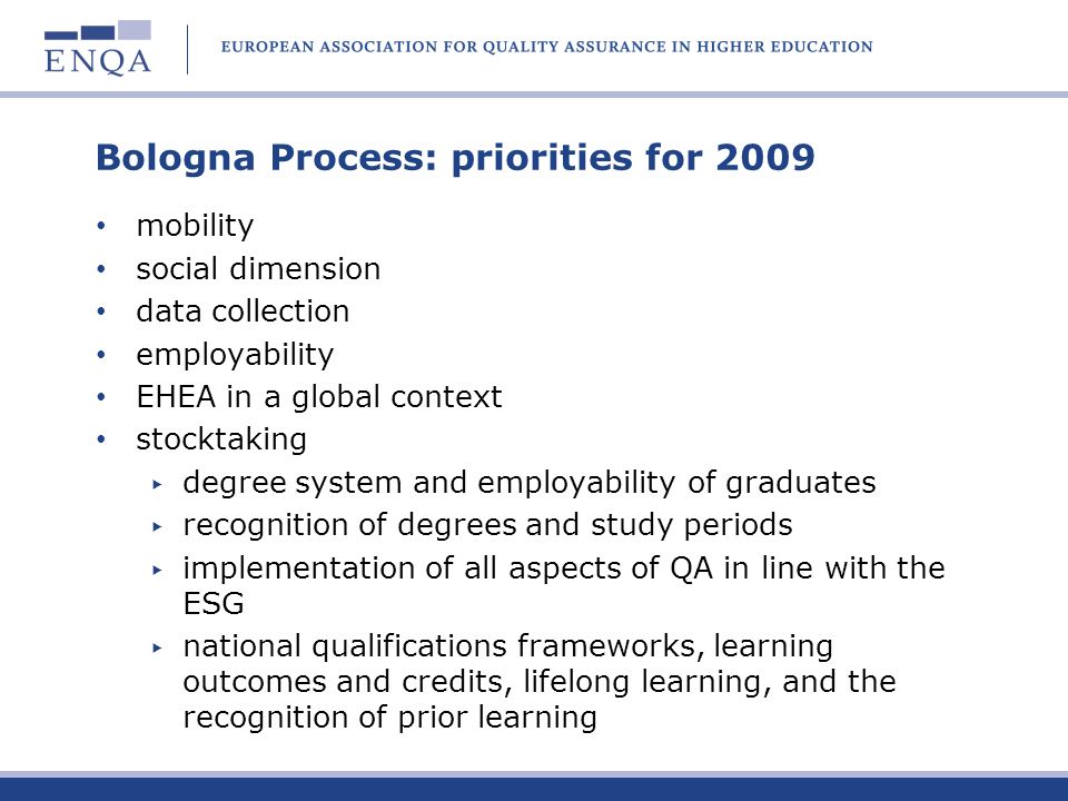 Bologna Process: priorities for 2009