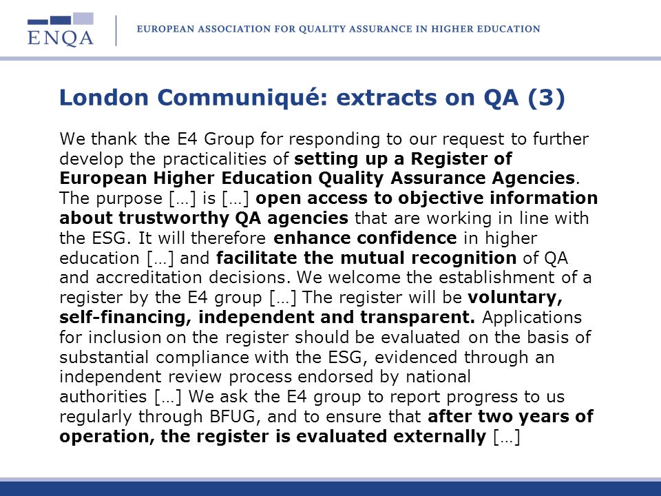 London Communiqué: extracts on QA (3)