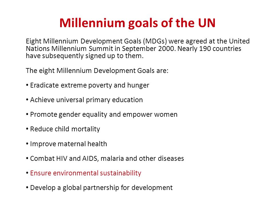 Millennium goals of the UN