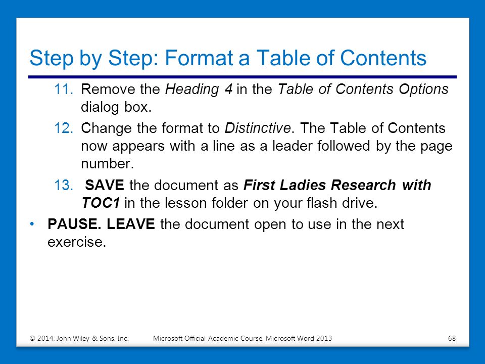 Step by Step: Format a Table of Contents