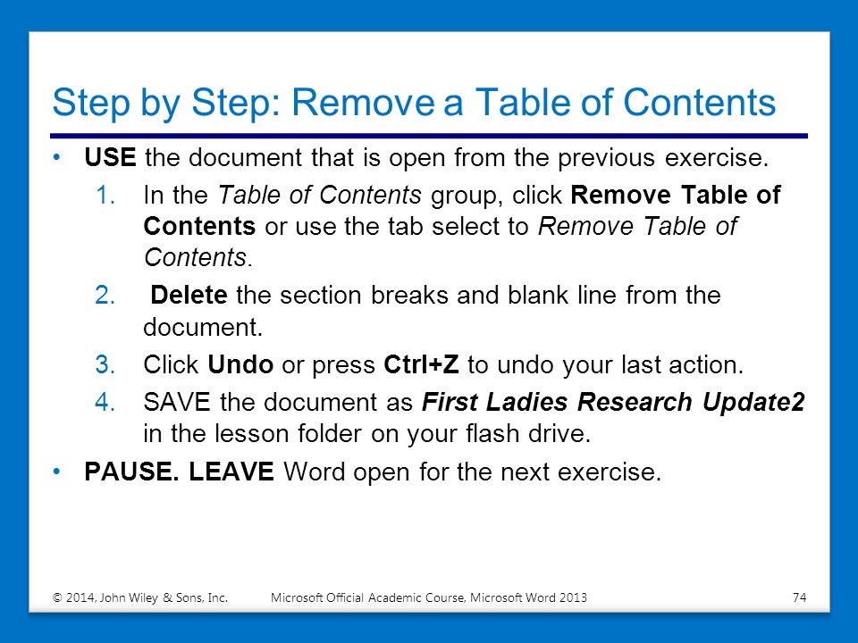 Step by Step: Remove a Table of Contents