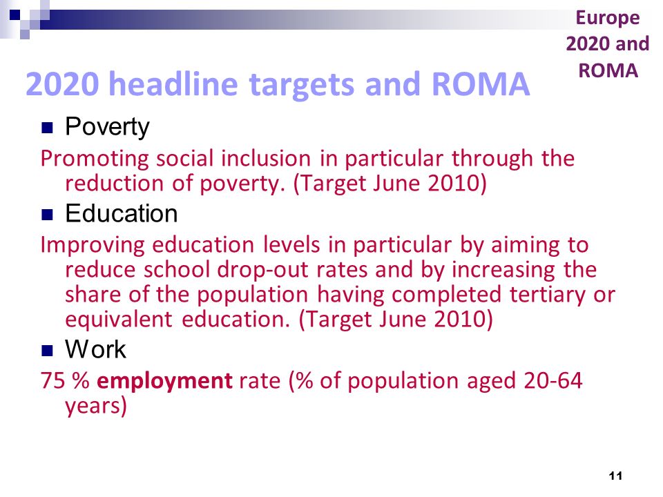 2020 headline targets and ROMA
