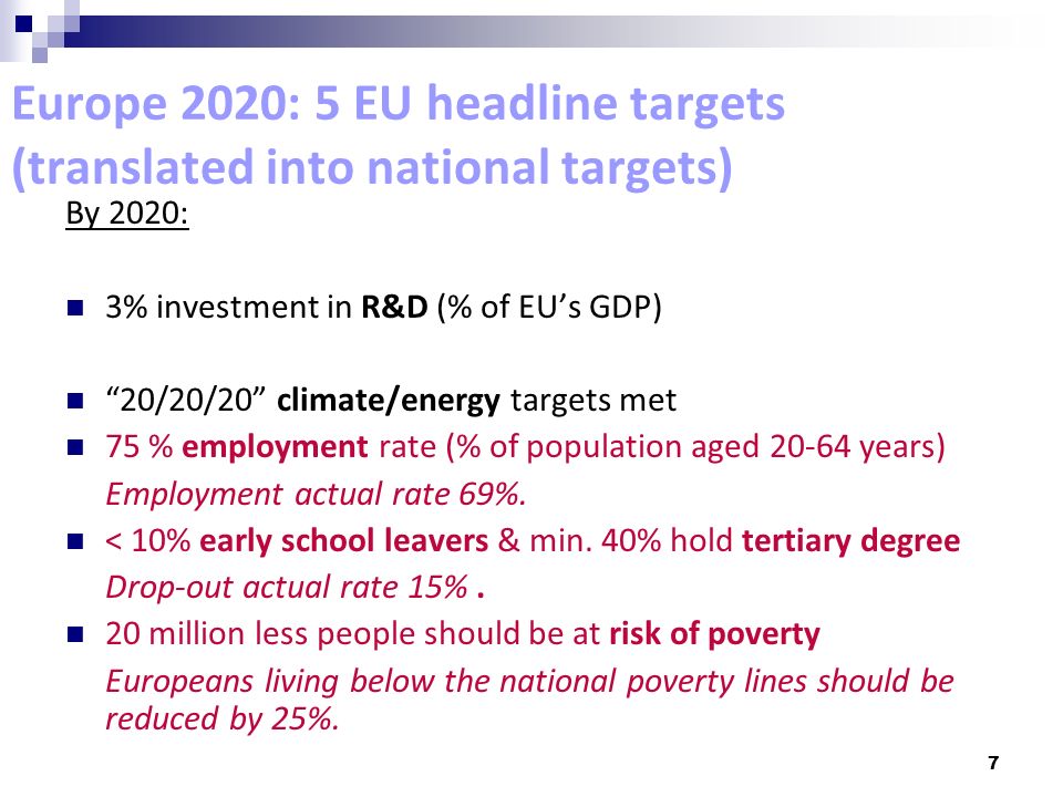 Europe 2020: 5 EU headline targets (translated into national targets)