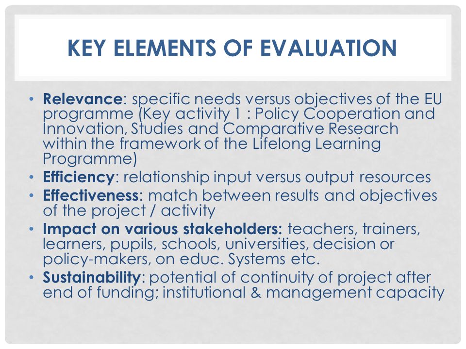 Key elements of evaluation