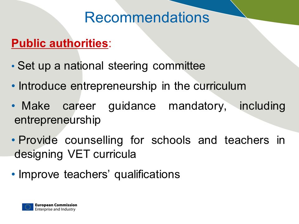 Recommendations Public authorities: