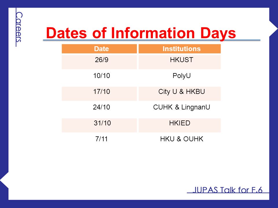 Dates of Information Days