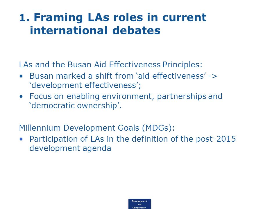 1. Framing LAs roles in current international debates
