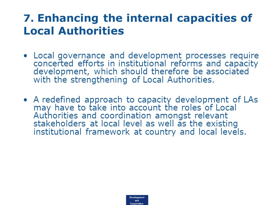 7. Enhancing the internal capacities of Local Authorities