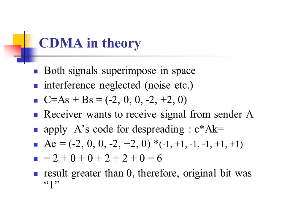 CDMA in theory Both signals superimpose in space