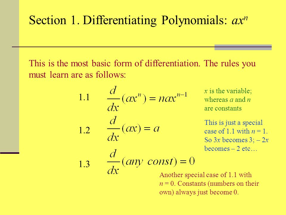 Section 1. Differentiating Polynomials: axn