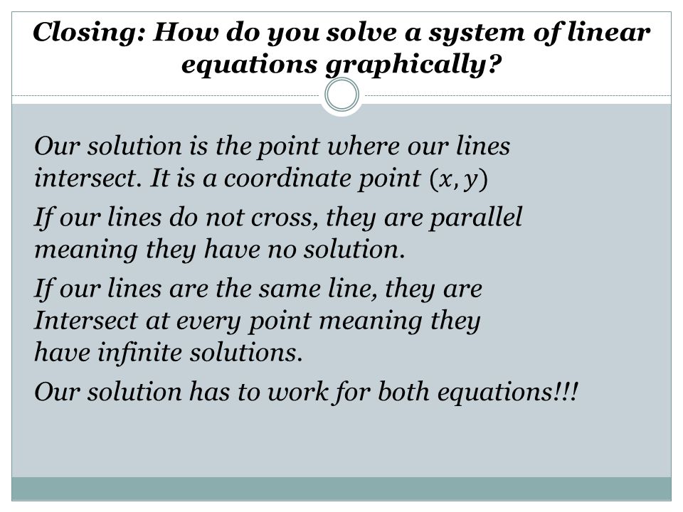 Closing: How do you solve a system of linear equations graphically