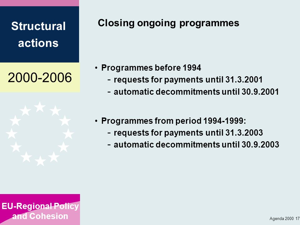 Closing ongoing programmes