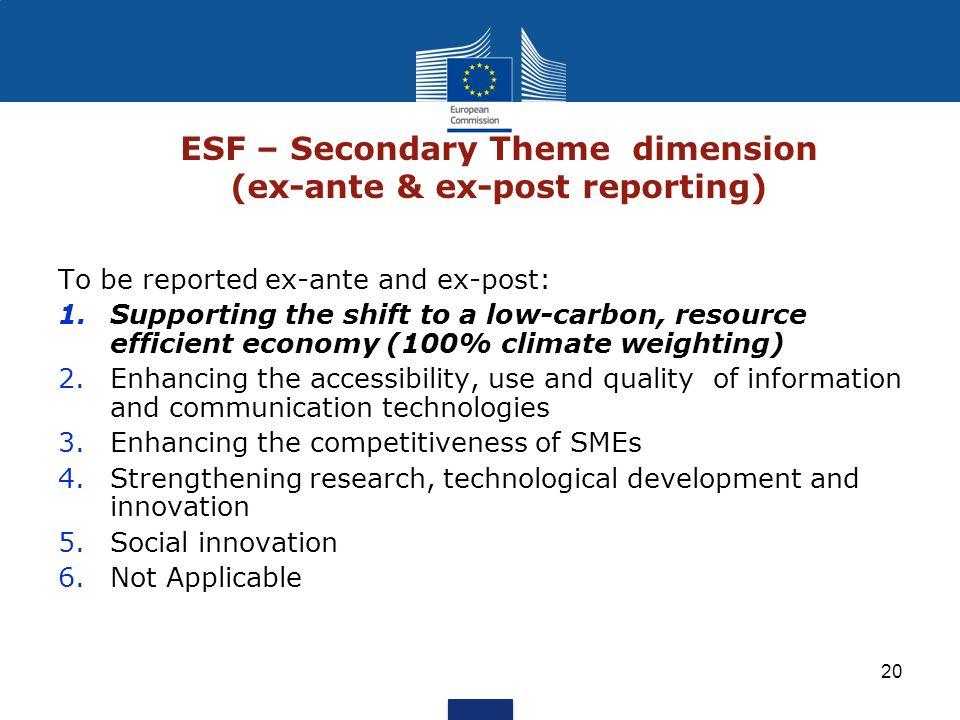 ESF – Secondary Theme dimension (ex-ante & ex-post reporting)