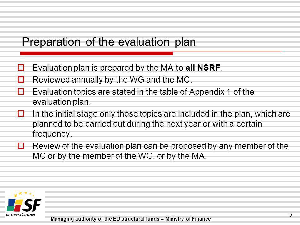 Preparation of the evaluation plan