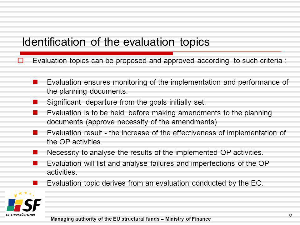 Identification of the evaluation topics