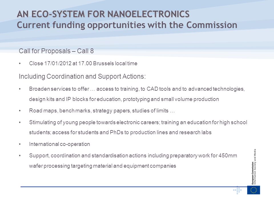 AN ECO-SYSTEM FOR NANOELECTRONICS Current funding opportunities with the Commission