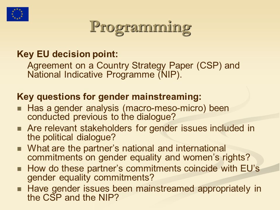 Programming Key EU decision point: