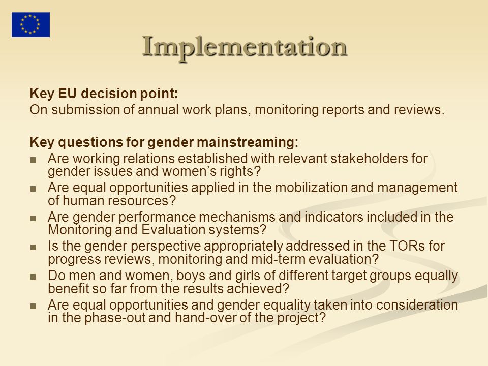 Implementation Key EU decision point: