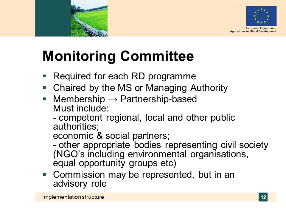 Monitoring Committee Required for each RD programme
