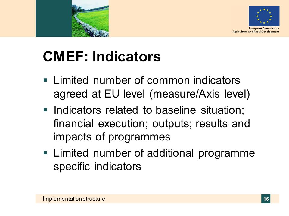 CMEF: Indicators Limited number of common indicators agreed at EU level (measure/Axis level)