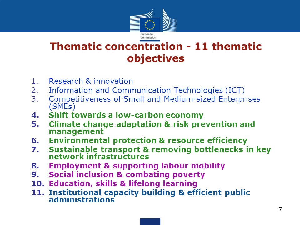 Thematic concentration - 11 thematic objectives