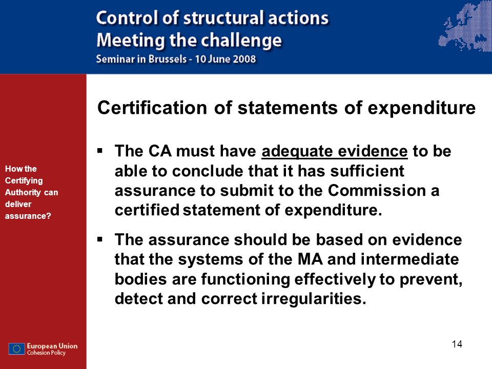 Certification of statements of expenditure