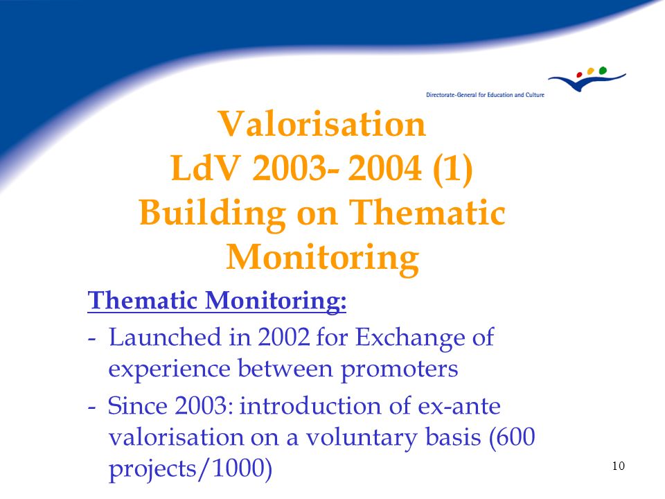 Valorisation LdV (1) Building on Thematic Monitoring