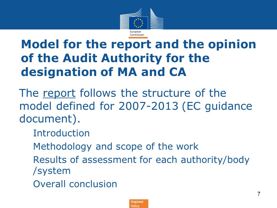 Model for the report and the opinion of the Audit Authority for the designation of MA and CA